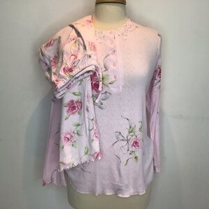 Carole Hochman Rose Print Pointelle Cotton Blend  long sleeve Pajamas Small NWOT